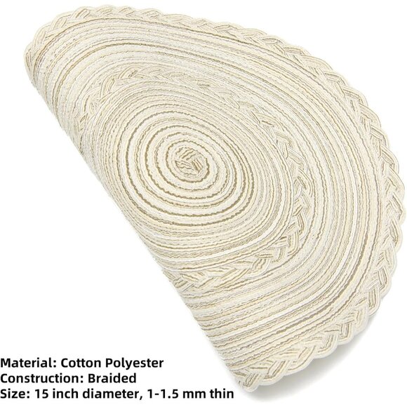 Round Placemats Set of 6 Boho Braided Bordered Placemats 15 inch for Dining Tabl - Picture 4 of 8